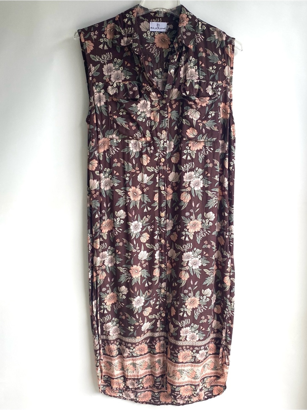 The Fox and The Mermaid mixed floral print sleeveless midi shirt dress india L